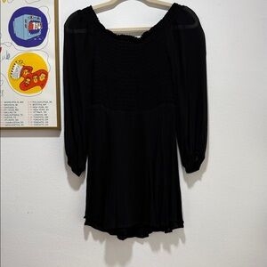 Reformation Black long sleeve peasant mini dress